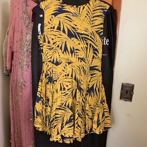H&M yellow leaves blue dress